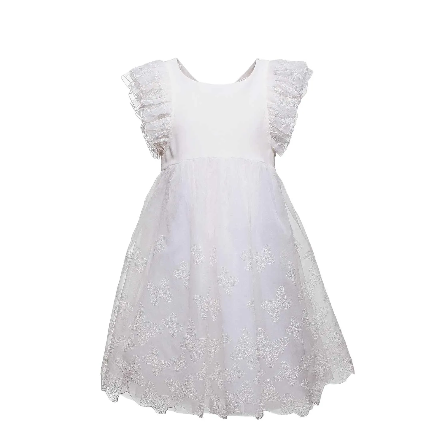 White Silk Blend Dress For Girls by Monnalisa