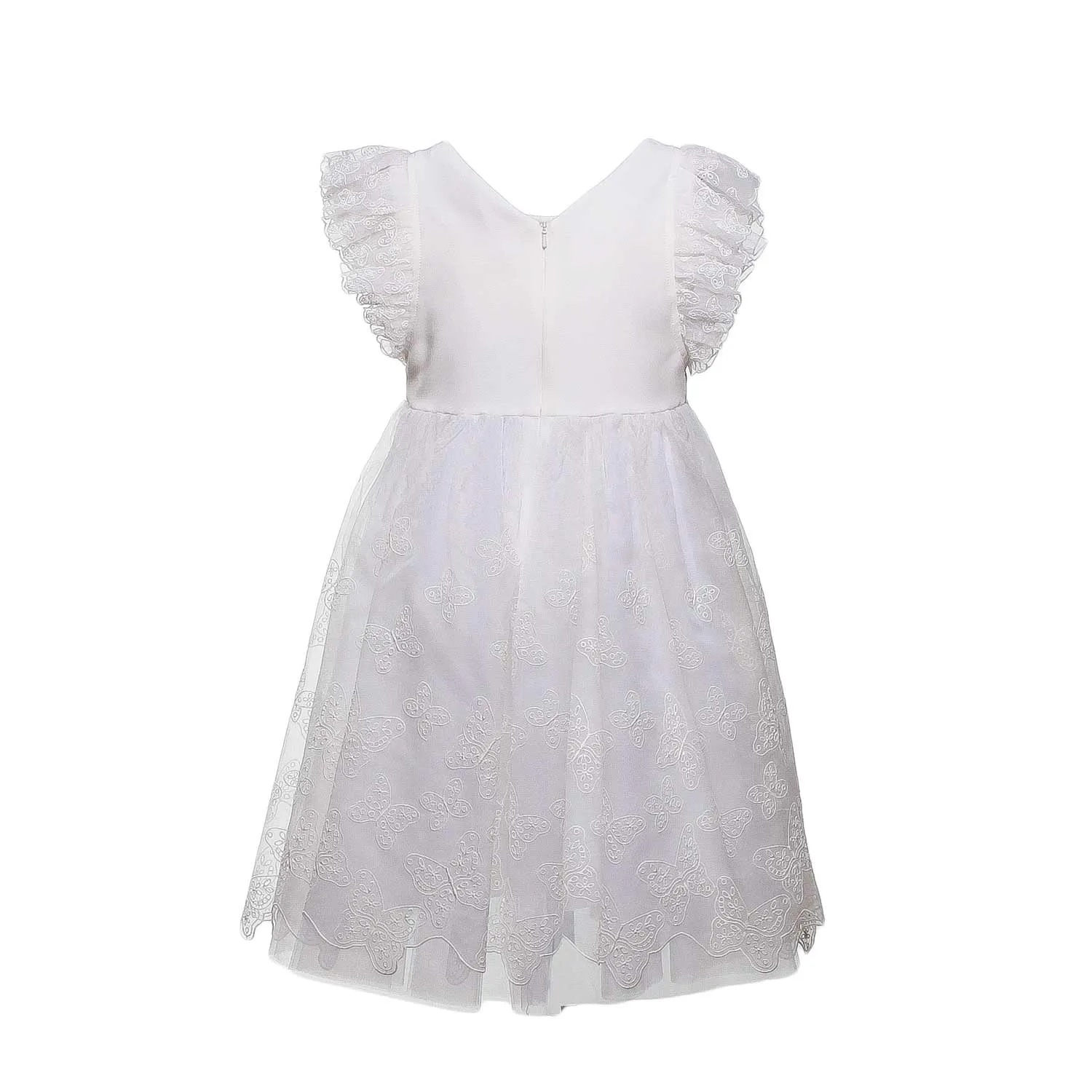 White Silk Blend Dress For Girls by Monnalisa