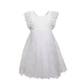 White Silk Blend Dress For Girls by Monnalisa