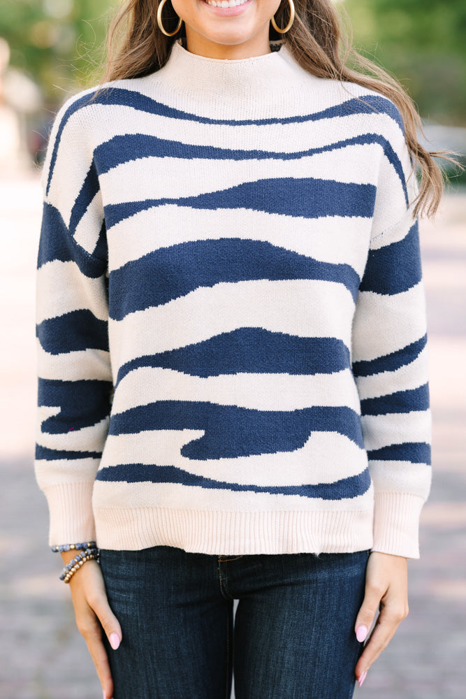 White Tiger Striped Sweater - Find Your Perfect Cream THML Sweater