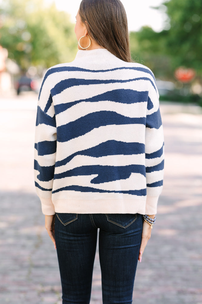 White Tiger Striped Sweater - Find Your Perfect Cream THML Sweater