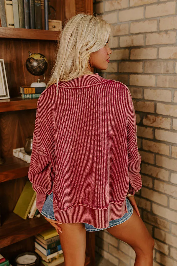 Wine Vermont Bound Vintage Wash Oversized Sweater