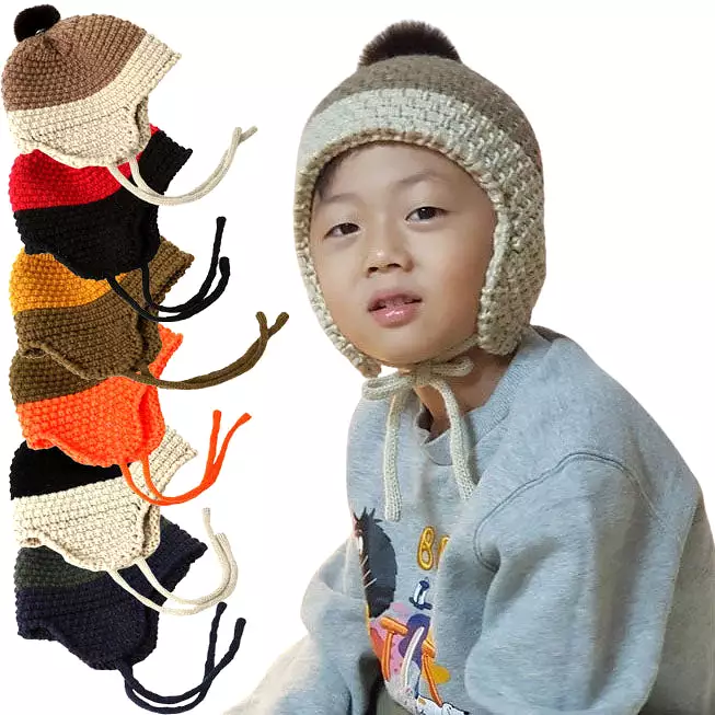 Winter Earflap Sweater Hats Beanies Unisex Infant Toddler Knitted Accessory Girls Boys Soft Warm