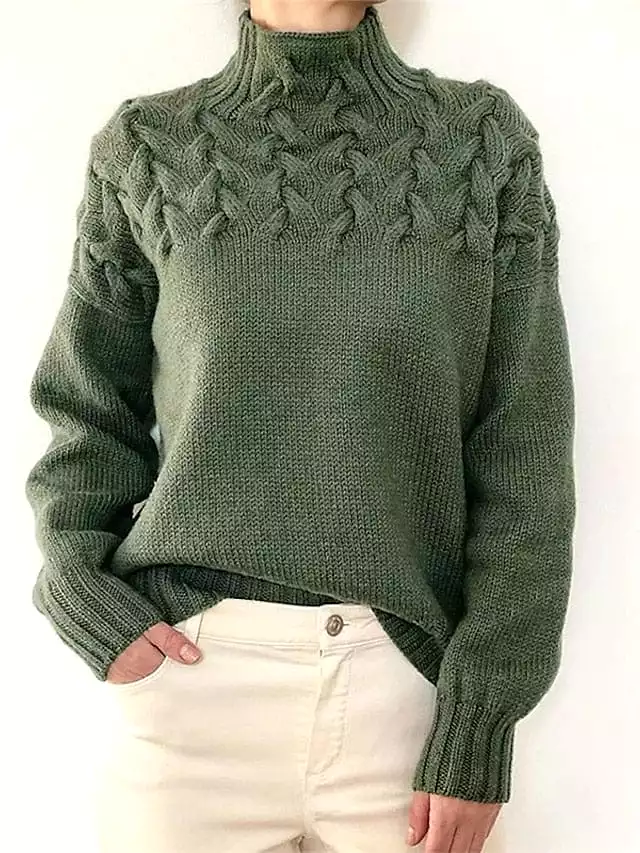 Winter Turtleneck Cable Knit Christmas Sweater - Cozy Long Sleeve Pullover for Women