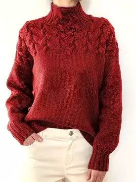 Winter Turtleneck Cable Knit Christmas Sweater - Cozy Long Sleeve Pullover for Women