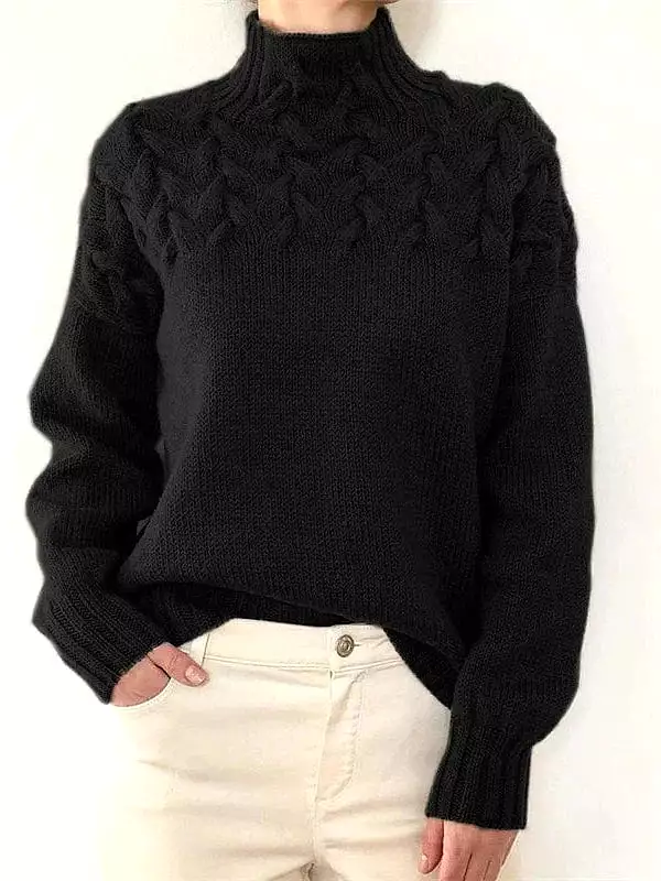 Winter Turtleneck Cable Knit Christmas Sweater - Cozy Long Sleeve Pullover for Women