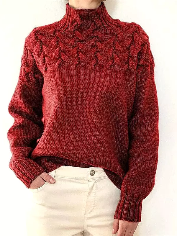 Winter Turtleneck Cable Knit Christmas Sweater - Cozy Long Sleeve Pullover for Women