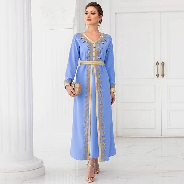 Women Islamic Rhinestone Abaya, Turkey Caftan Dress - S4833026.