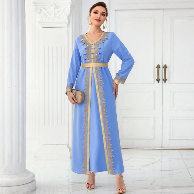 Women Islamic Rhinestone Abaya, Turkey Caftan Dress - S4833026.