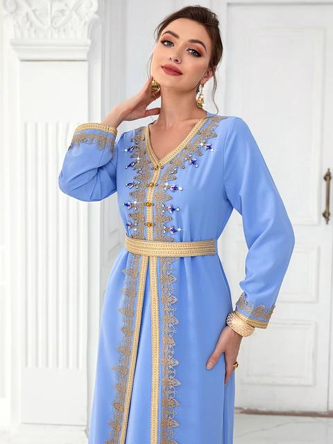 Women Islamic Rhinestone Abaya, Turkey Caftan Dress - S4833026.