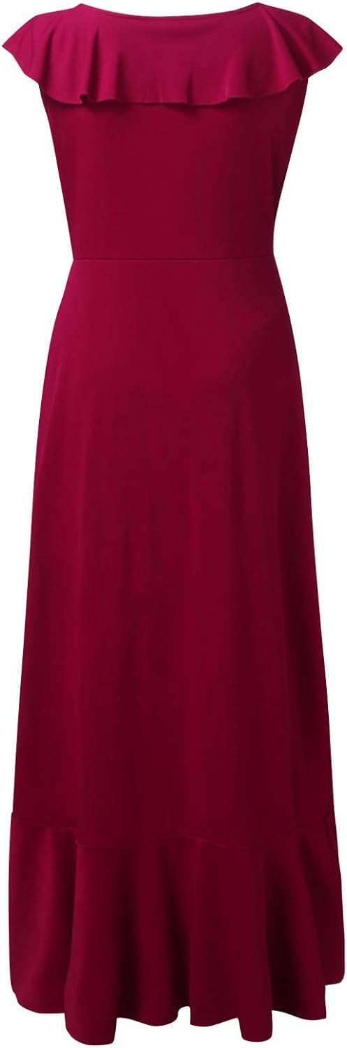 Women's V-Neck Party Dress with Flowy Ruffle Hem, Irregular Long Length - B-60417, Size 2XL