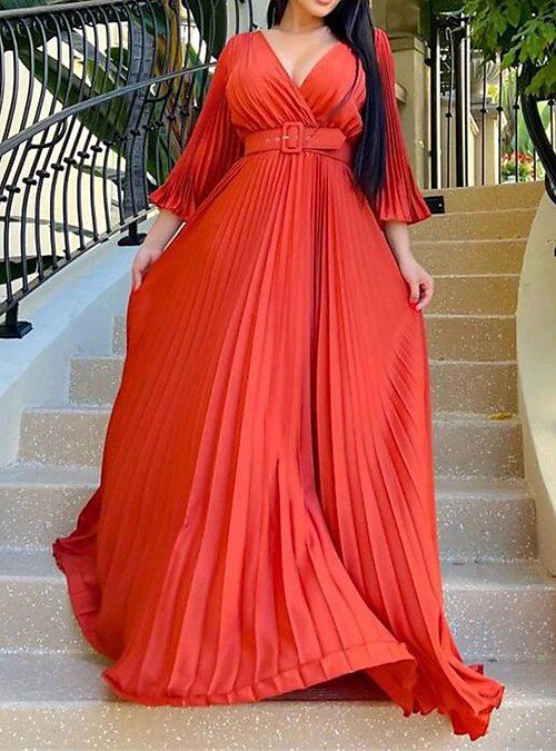 Women's V-Neck Party Swing Long Fashion Evening Dress