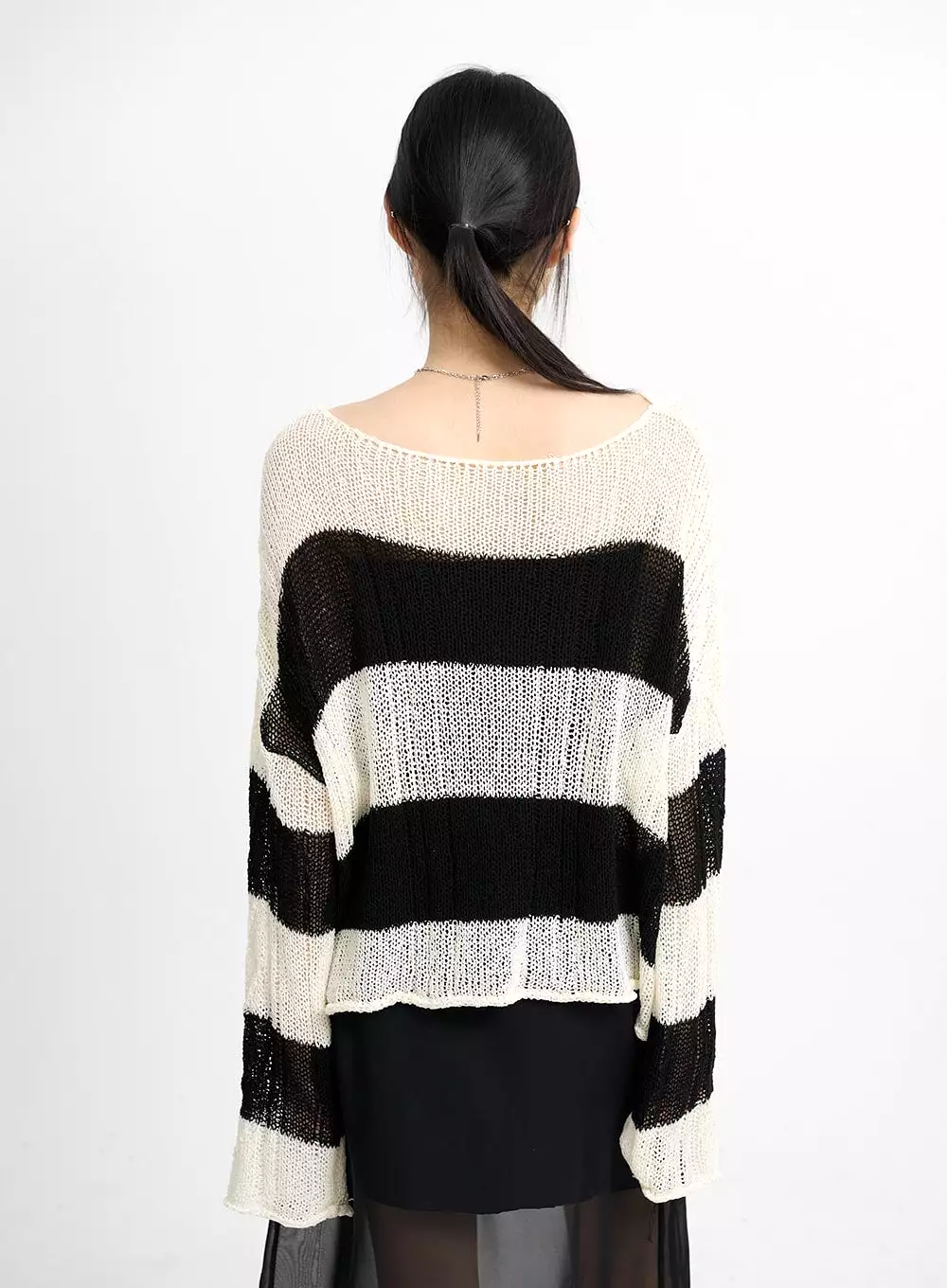 Wool Blend Striped Knit Sweater | Hollow Out | CM415