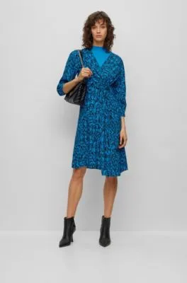 Wrap-front V-neck Dress with Seasonal Print