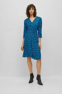 Wrap-front V-neck Dress with Seasonal Print