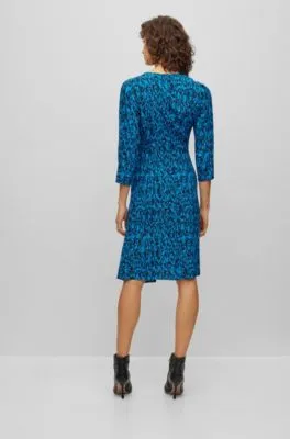 Wrap-front V-neck Dress with Seasonal Print