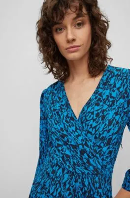 Wrap-front V-neck Dress with Seasonal Print