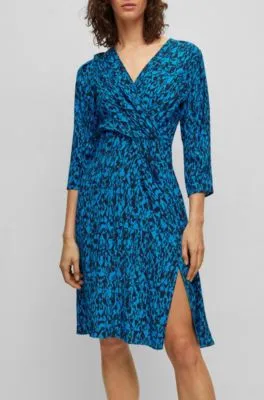 Wrap-front V-neck Dress with Seasonal Print