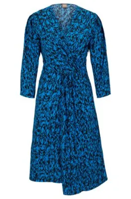 Wrap-front V-neck Dress with Seasonal Print