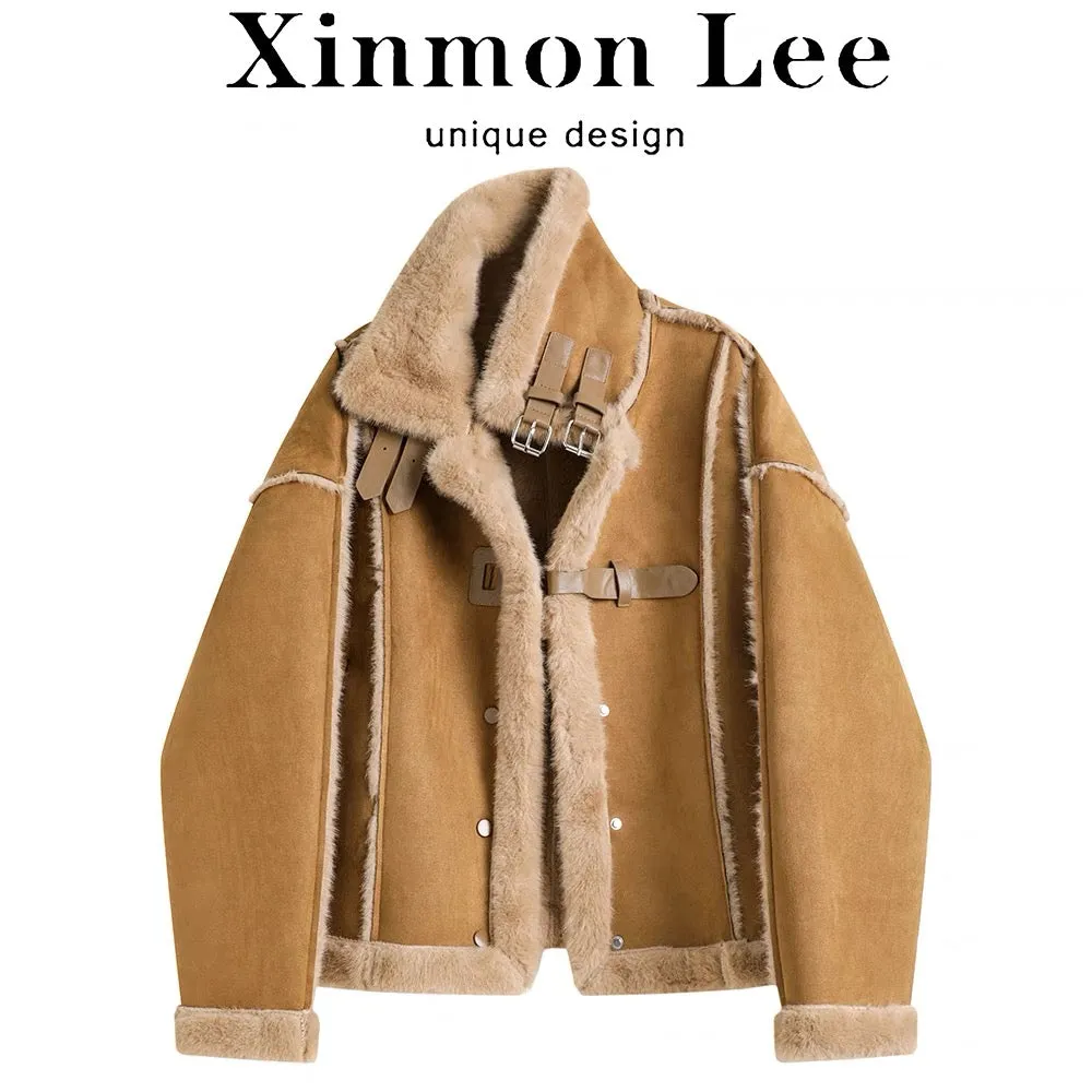 XinmonLee's Design Niche Stand-Up Collar Lamb Wool Coat Winter Feminine