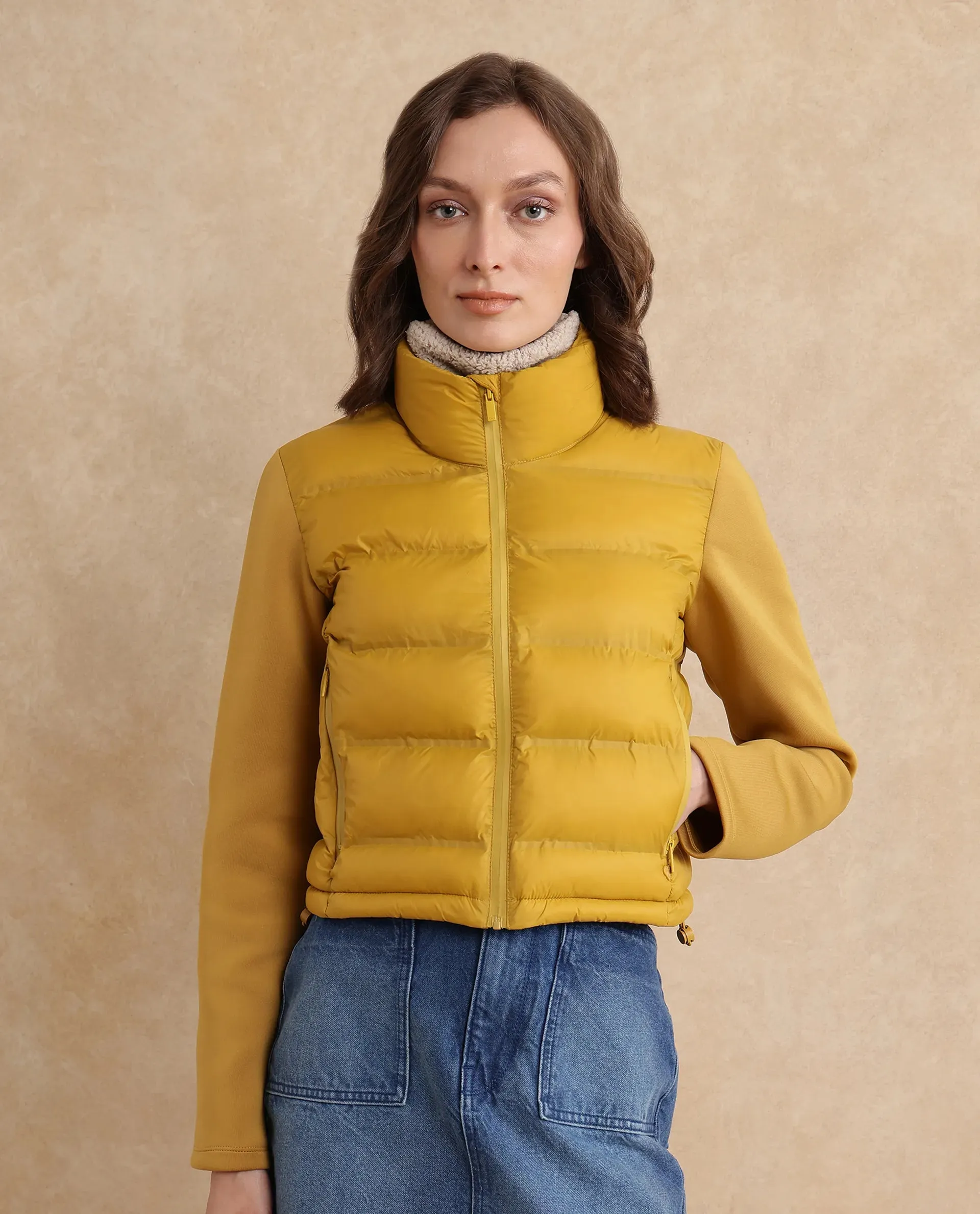 Yellow Zarcro Women Stand Collar Zipper Jacket