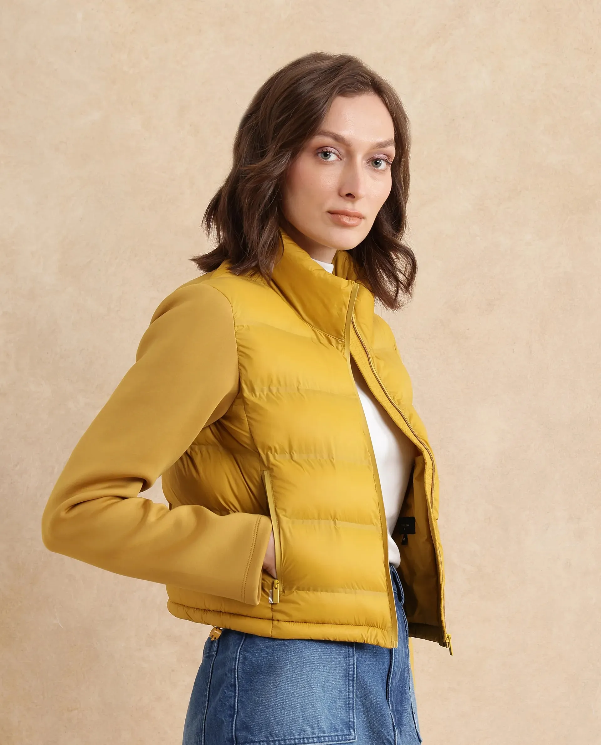 Yellow Zarcro Women Stand Collar Zipper Jacket