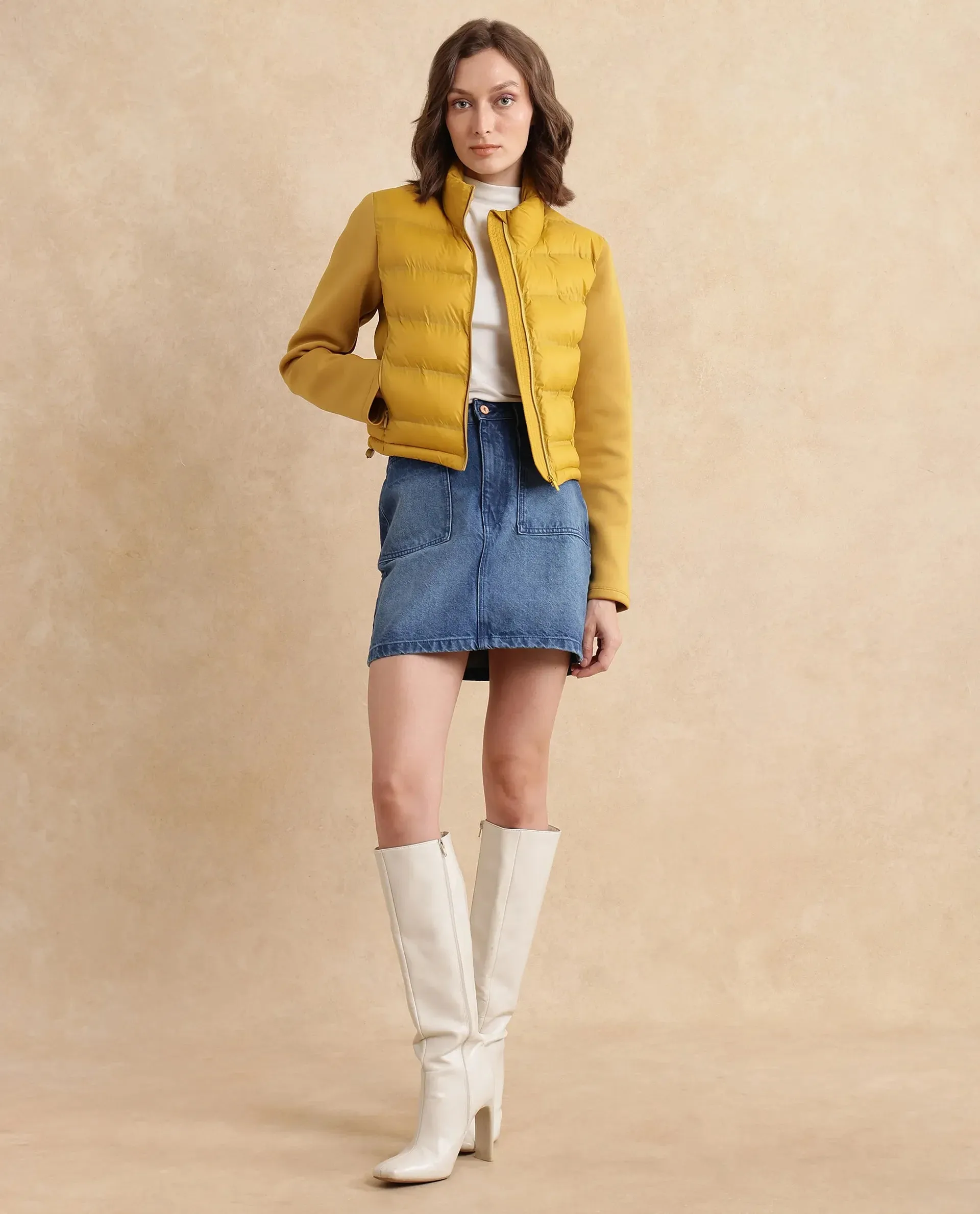 Yellow Zarcro Women Stand Collar Zipper Jacket