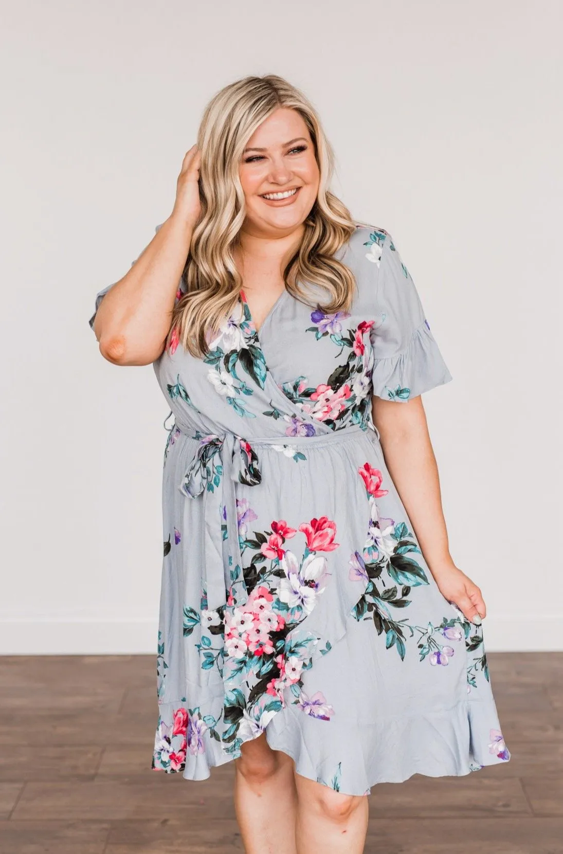 Floral Wrap Dress in Grey - My Treasure