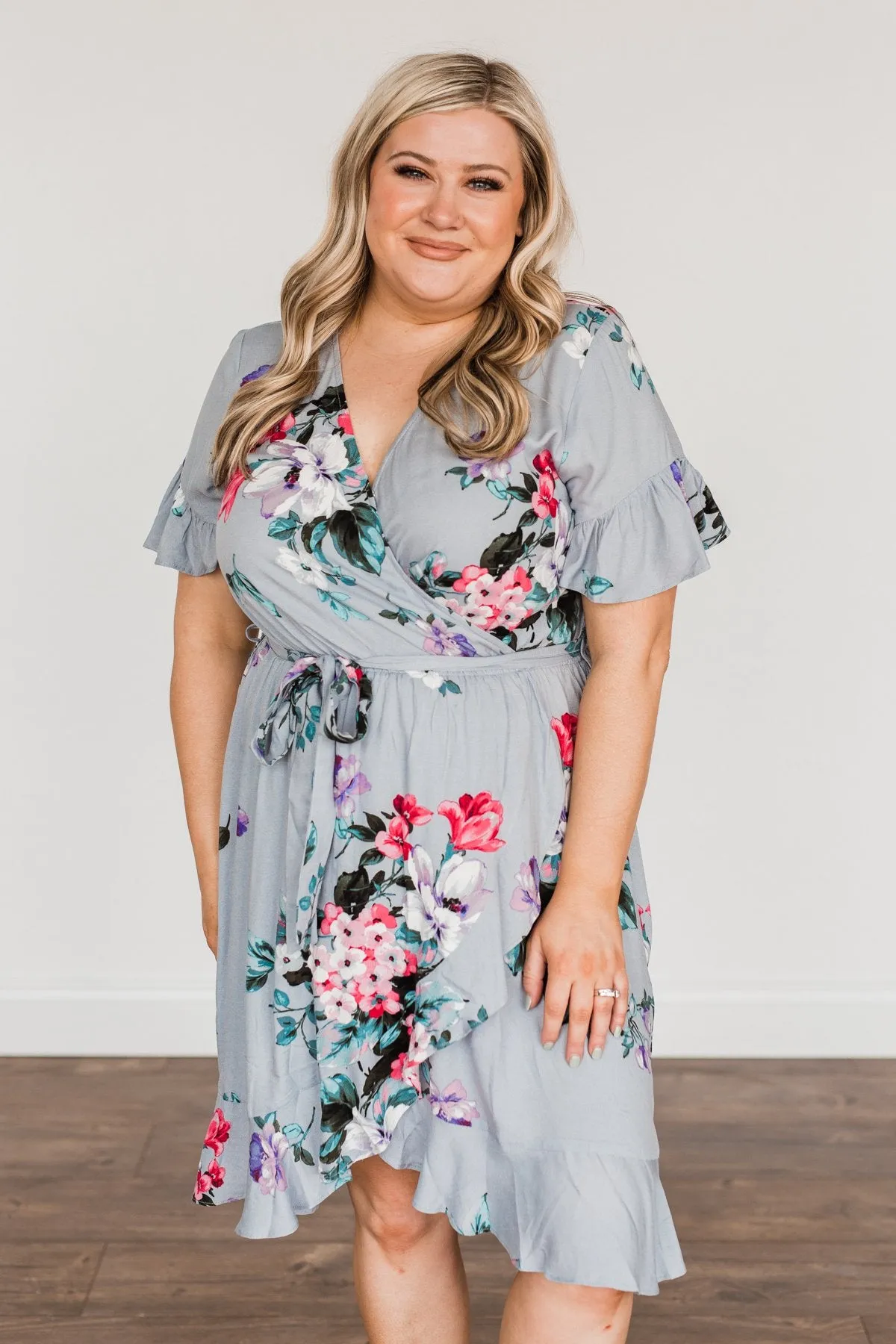 Floral Wrap Dress in Grey - My Treasure