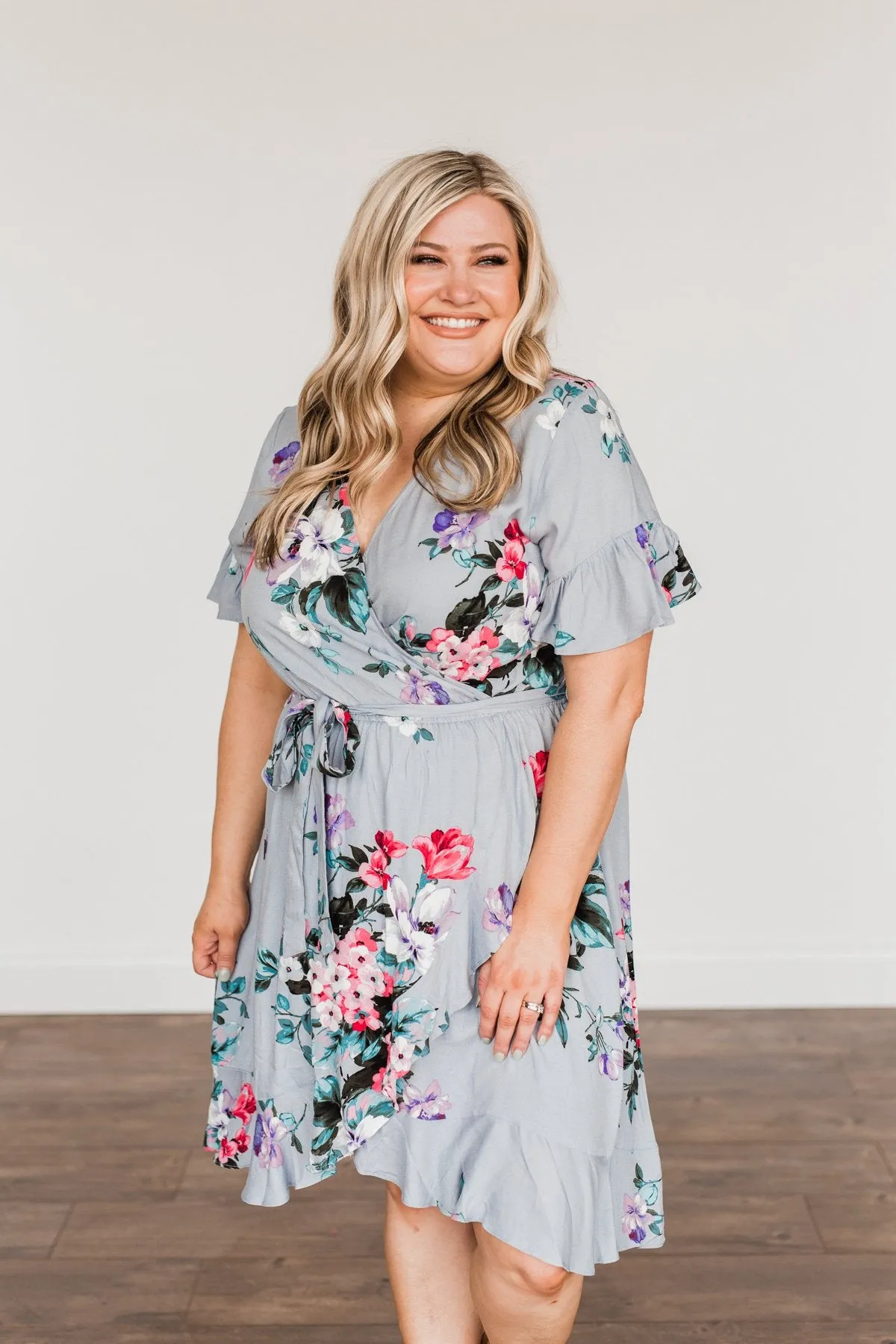 Floral Wrap Dress in Grey - My Treasure