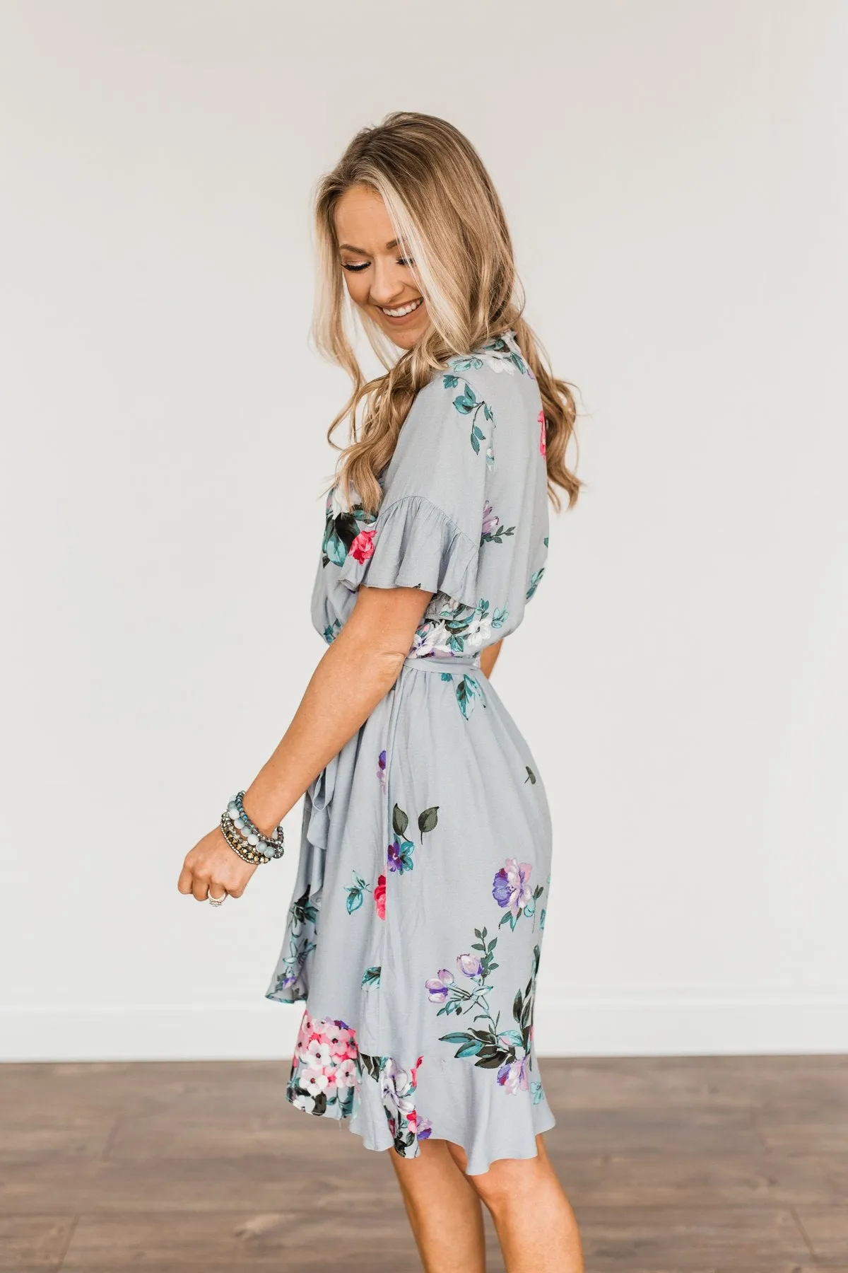 Floral Wrap Dress in Grey - My Treasure