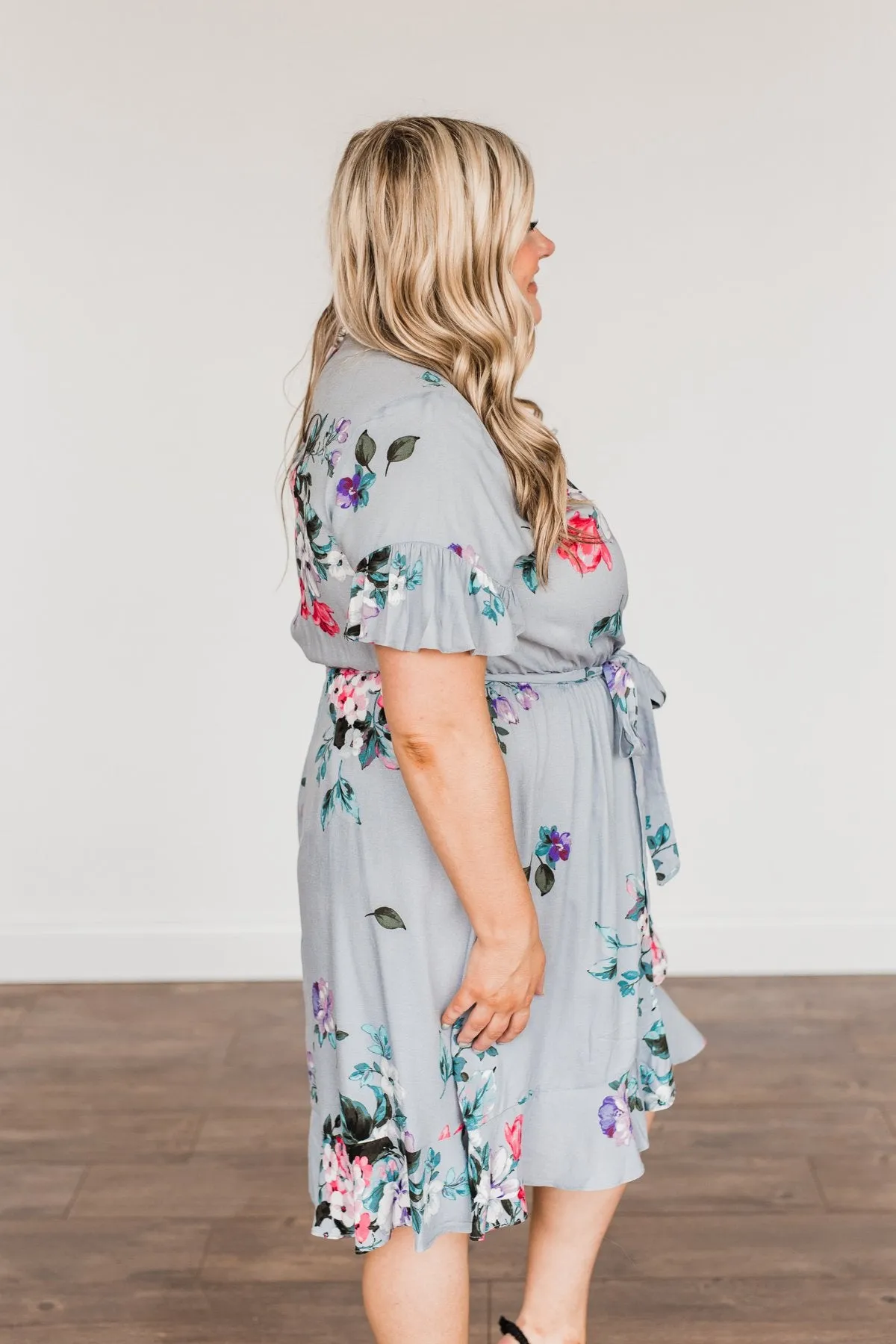 Floral Wrap Dress in Grey - My Treasure