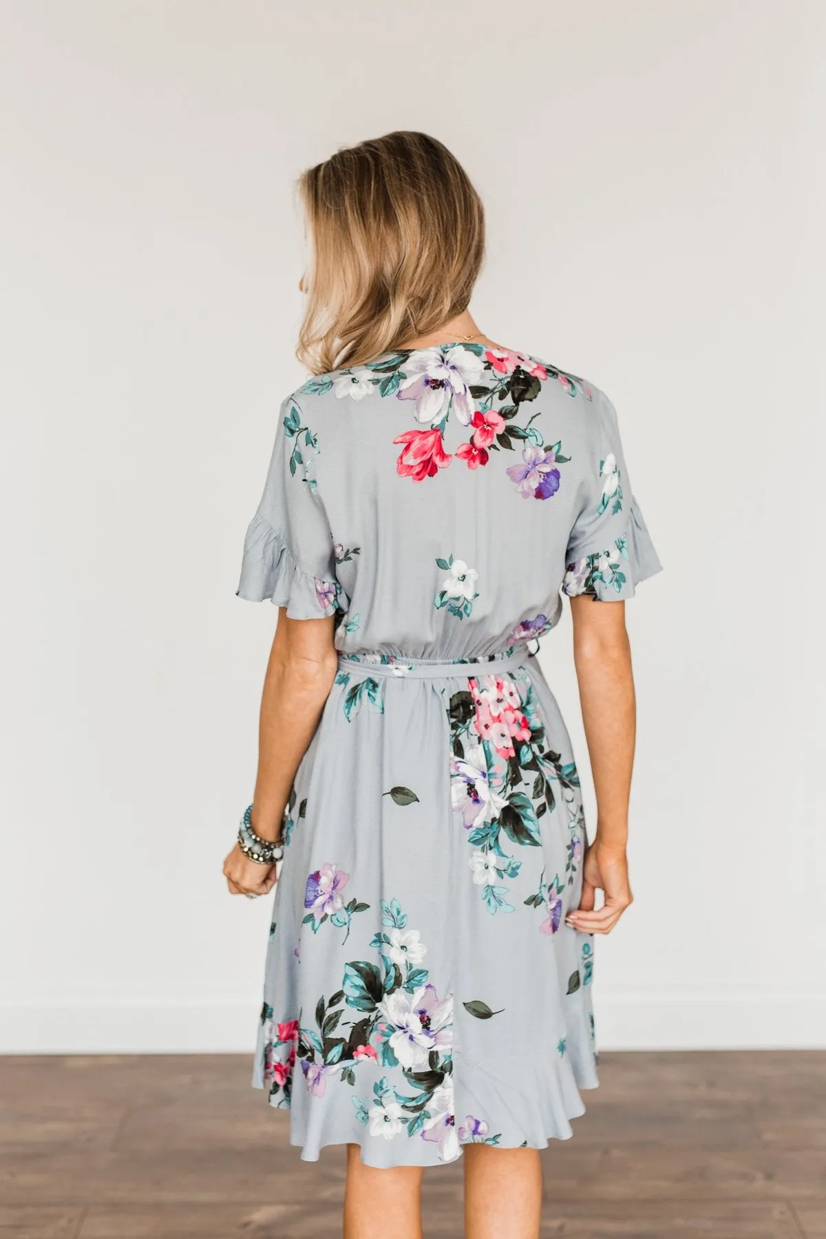 Floral Wrap Dress in Grey - My Treasure