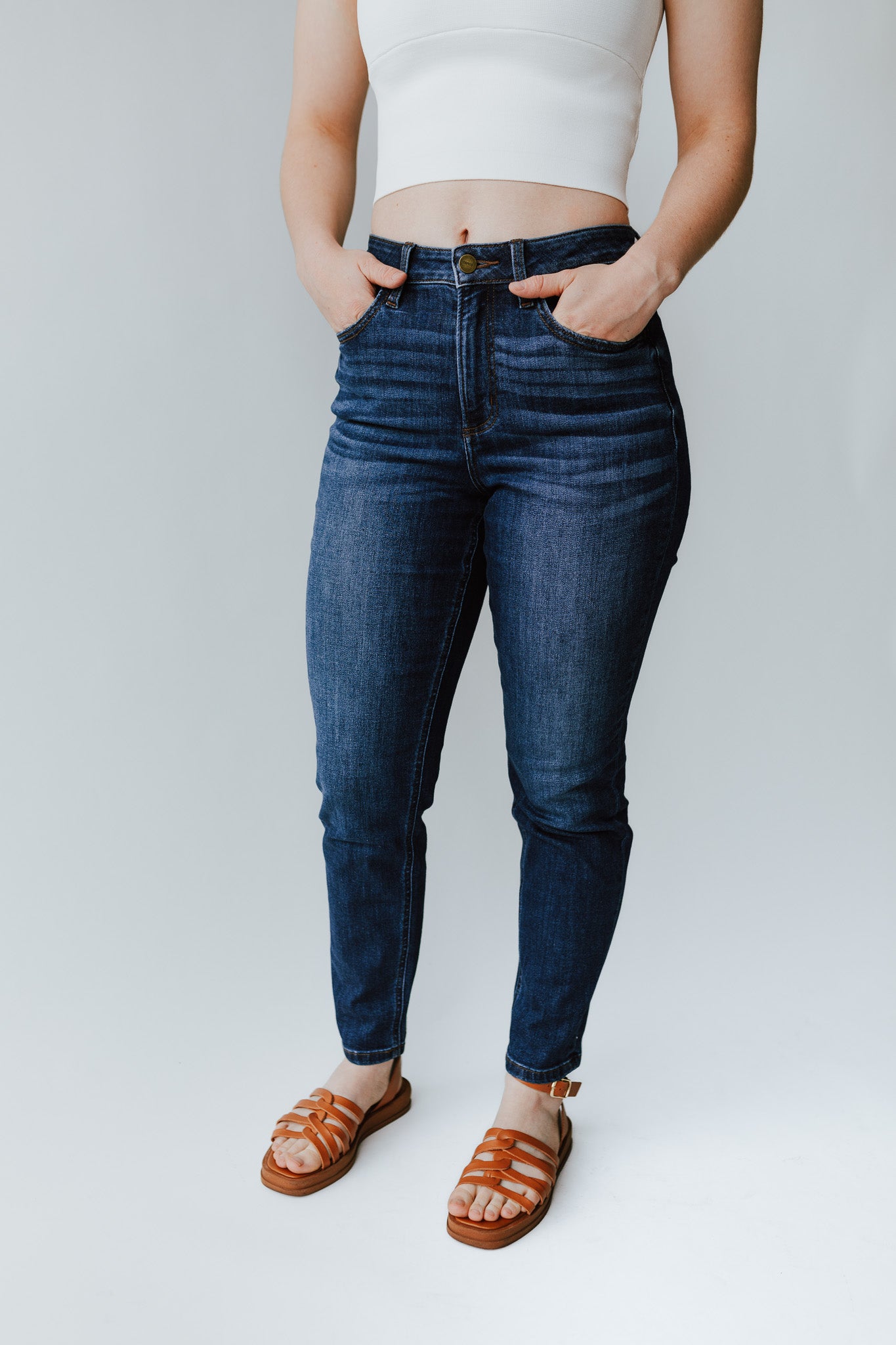 Zamora Dark Blue Mom Jean - Denim-Look, High Waisted Pants