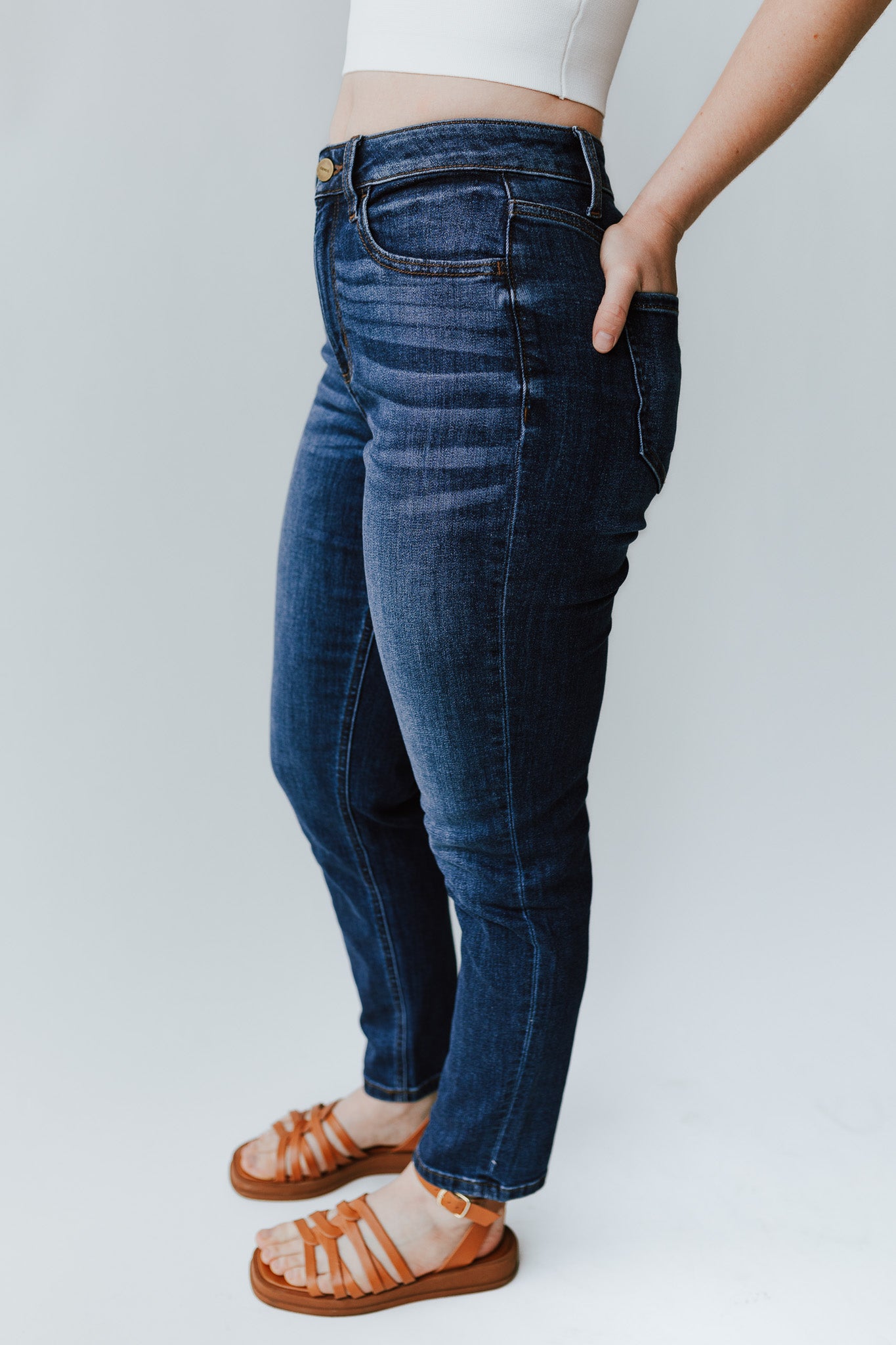 Zamora Dark Blue Mom Jean - Denim-Look, High Waisted Pants