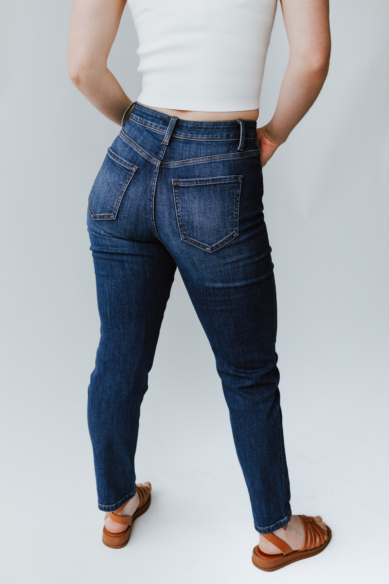 Zamora Dark Blue Mom Jean - Denim-Look, High Waisted Pants