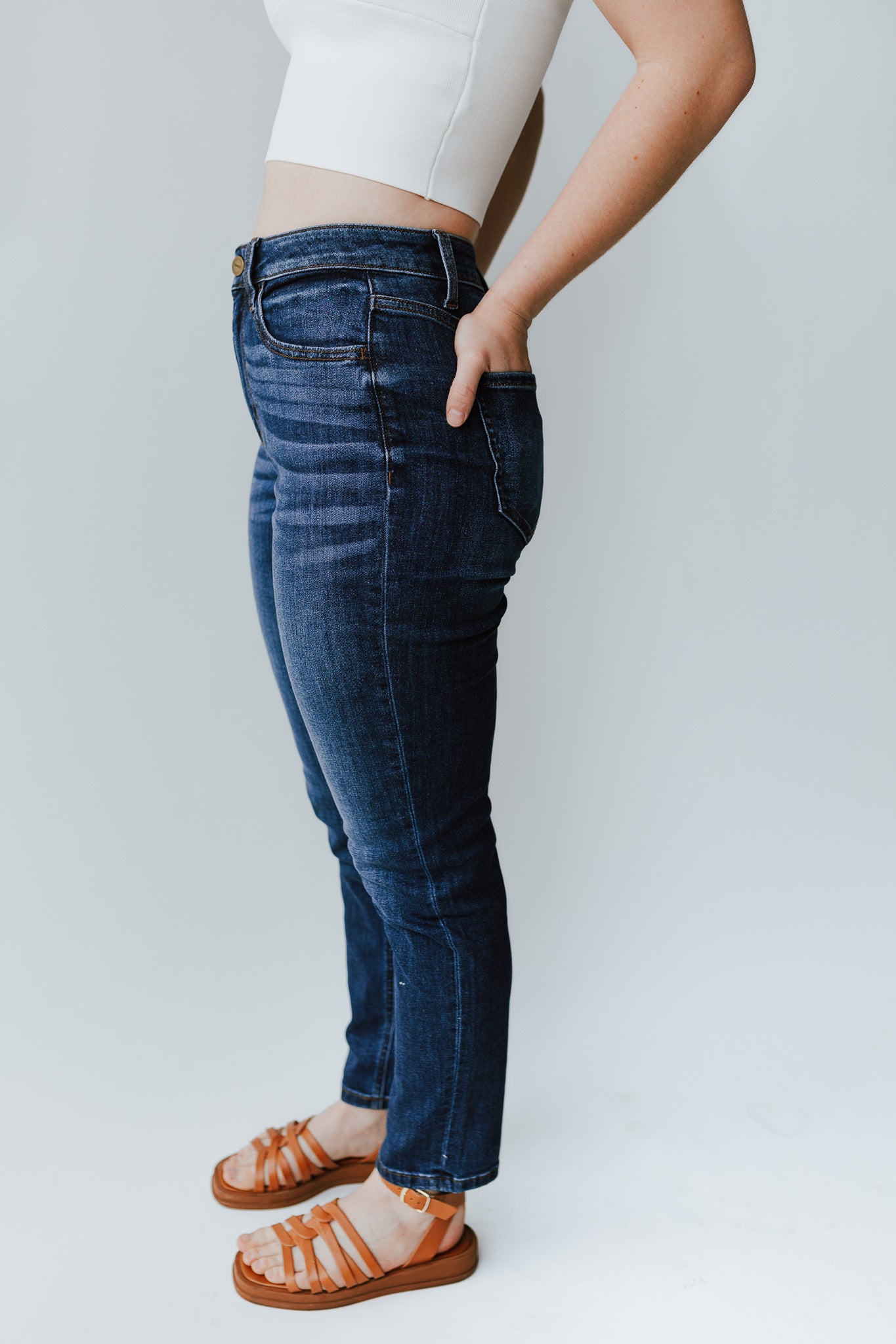 Zamora Dark Blue Mom Jean - Denim-Look, High Waisted Pants