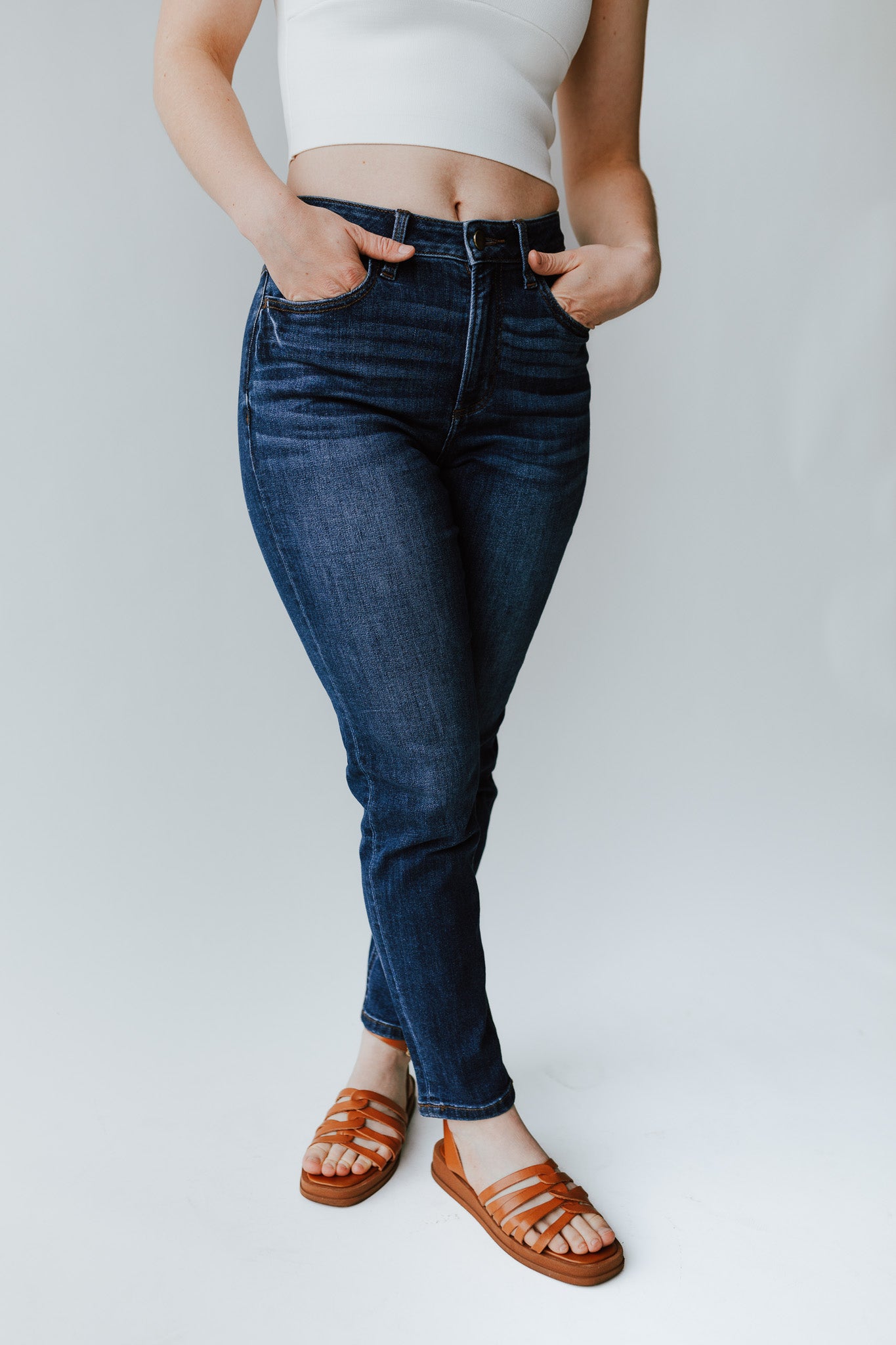 Zamora Dark Blue Mom Jean - Denim-Look, High Waisted Pants