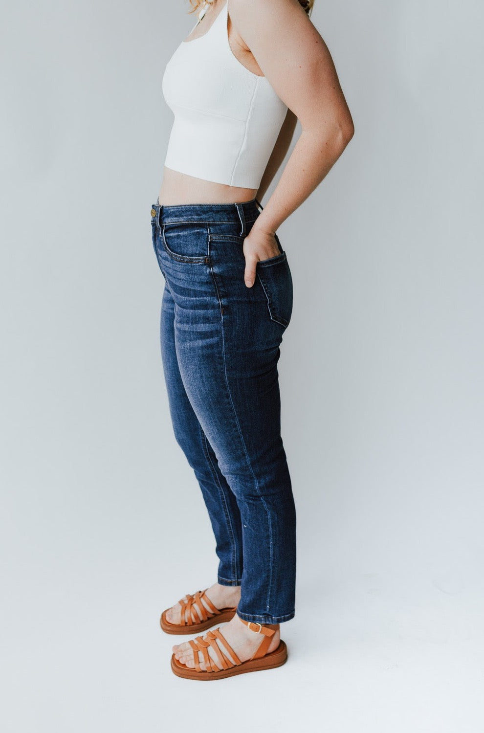 Zamora Dark Blue Mom Jean - Denim-Look, High Waisted Pants