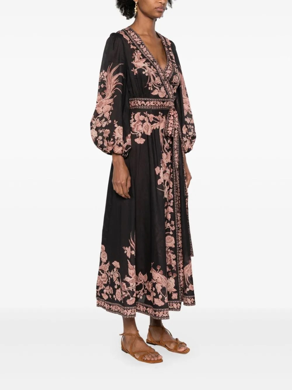 Elegant Floral Cotton Wrap Midi Dress - ZIMMERMANN