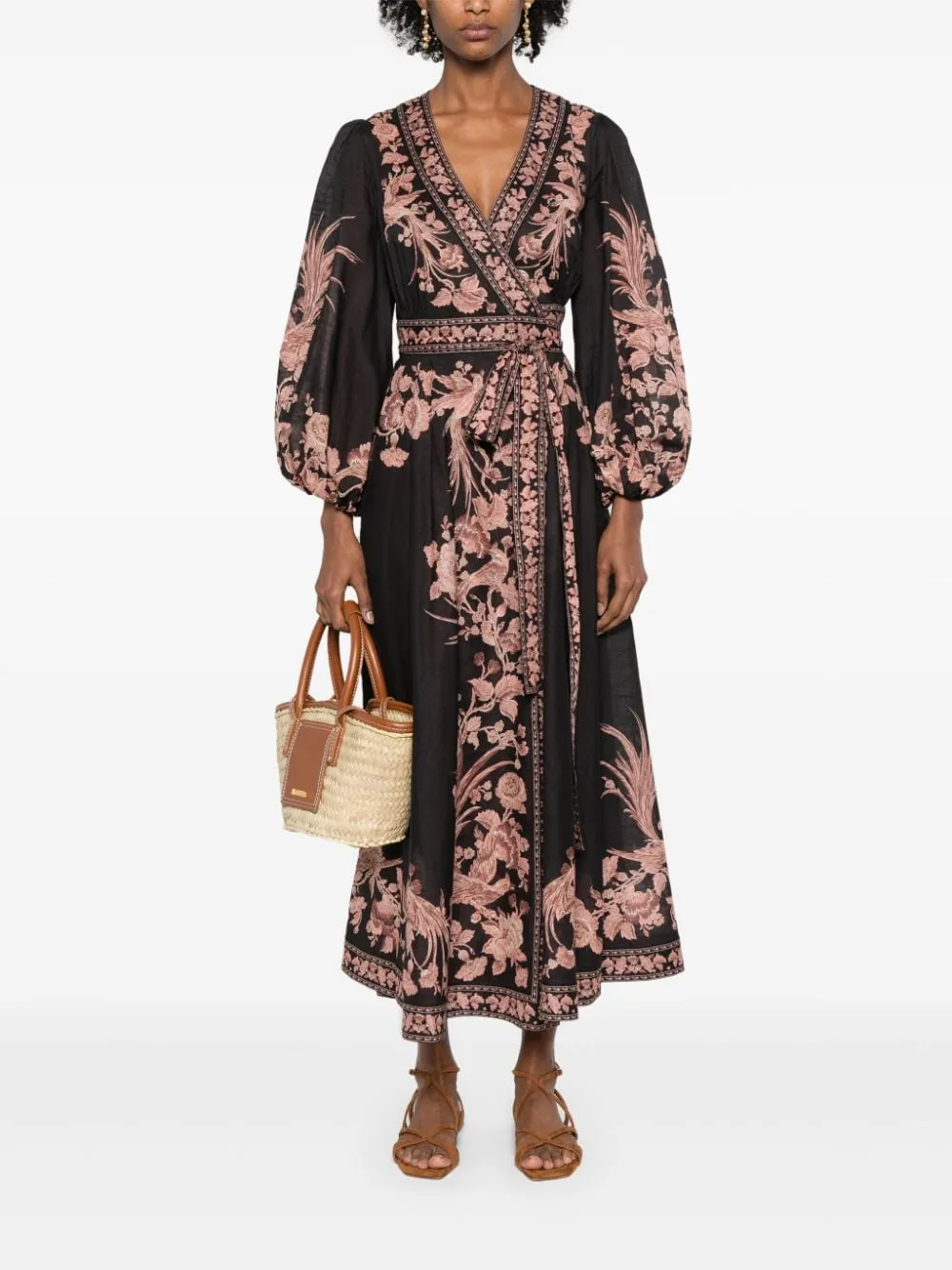 Elegant Floral Cotton Wrap Midi Dress - ZIMMERMANN