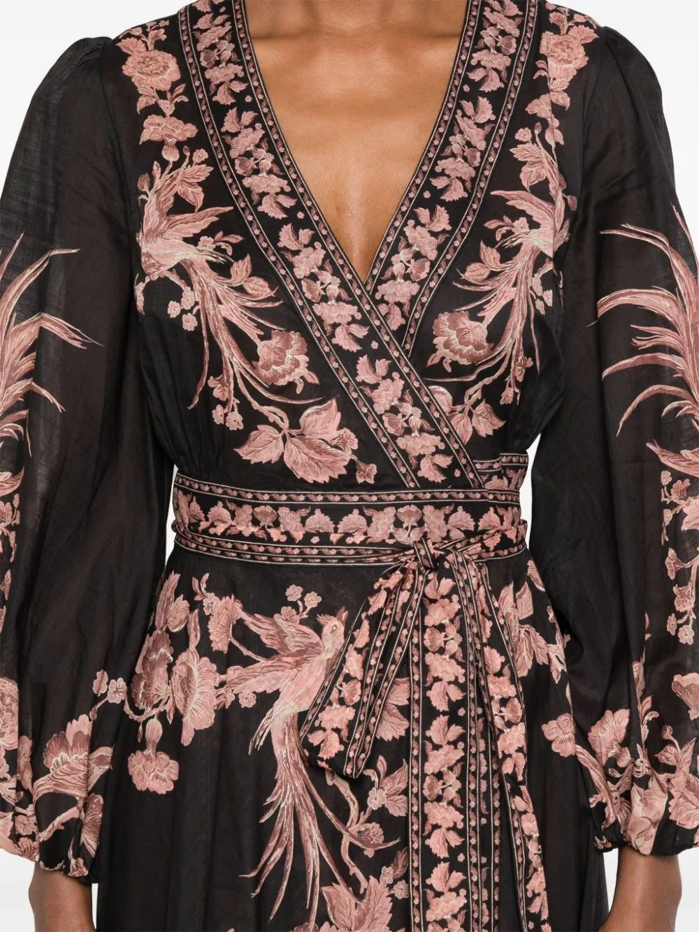 Elegant Floral Cotton Wrap Midi Dress - ZIMMERMANN