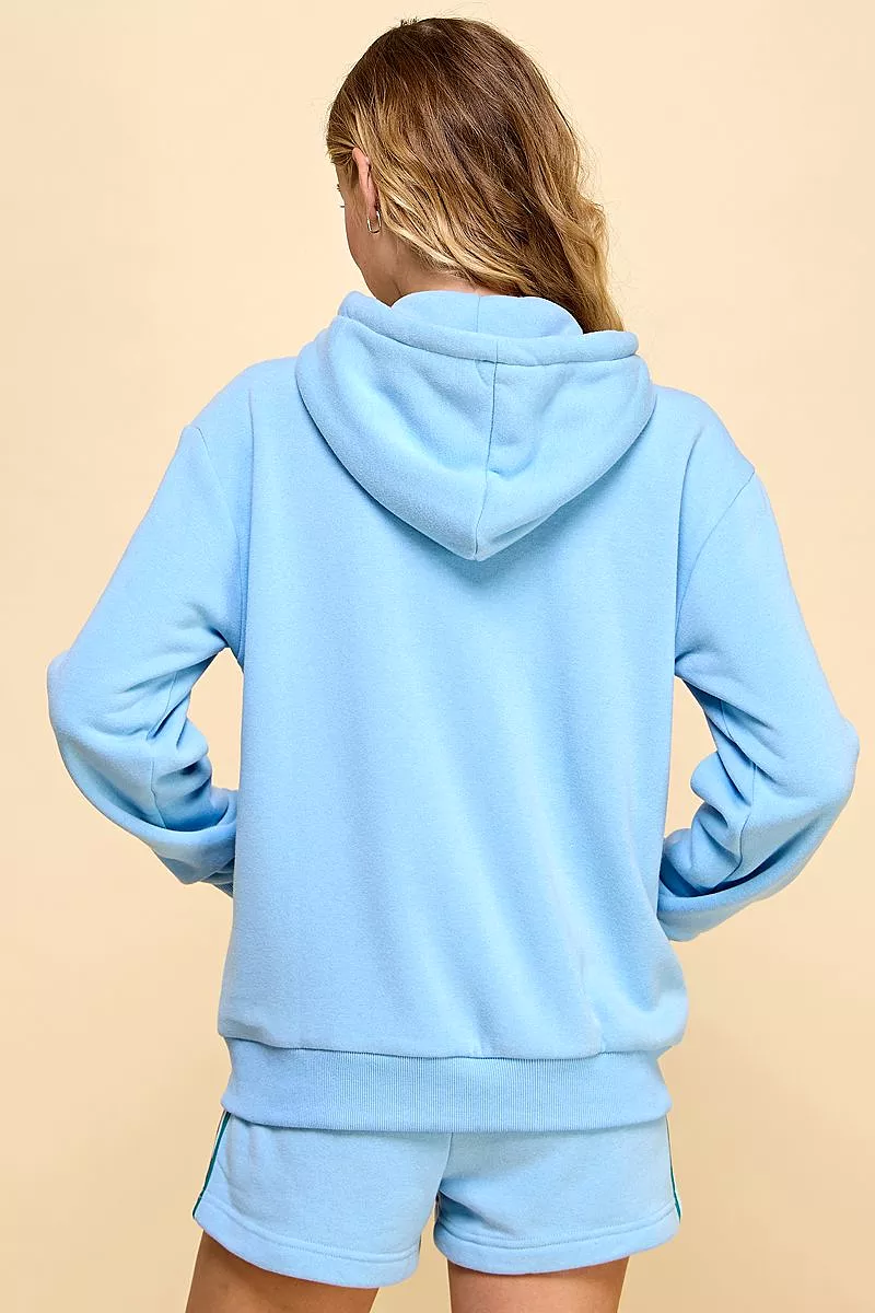 Zip Front Sweater Hoodie with Striped Front - Multi-Color Details