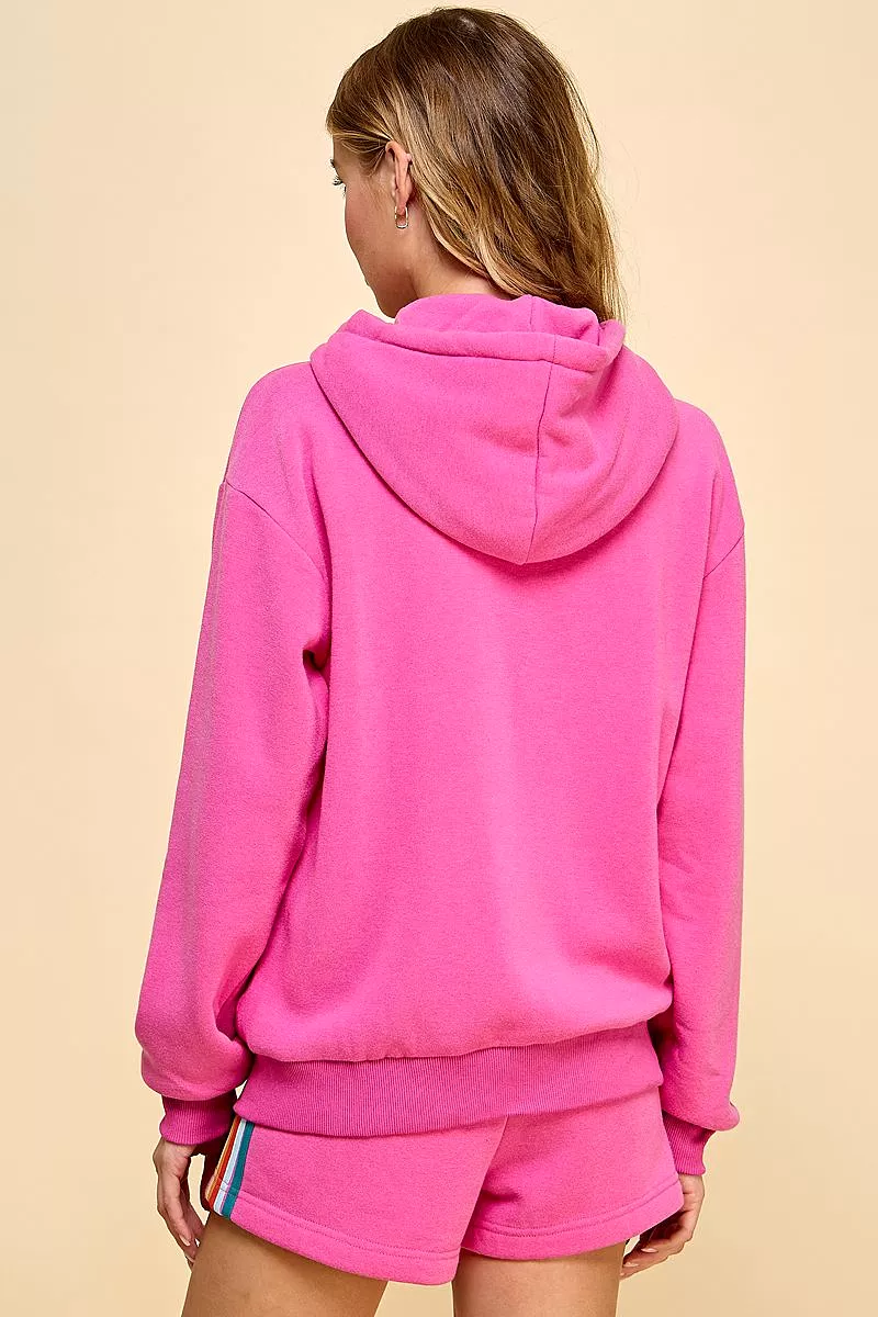 Zip Front Sweater Hoodie with Striped Front - Multi-Color Details