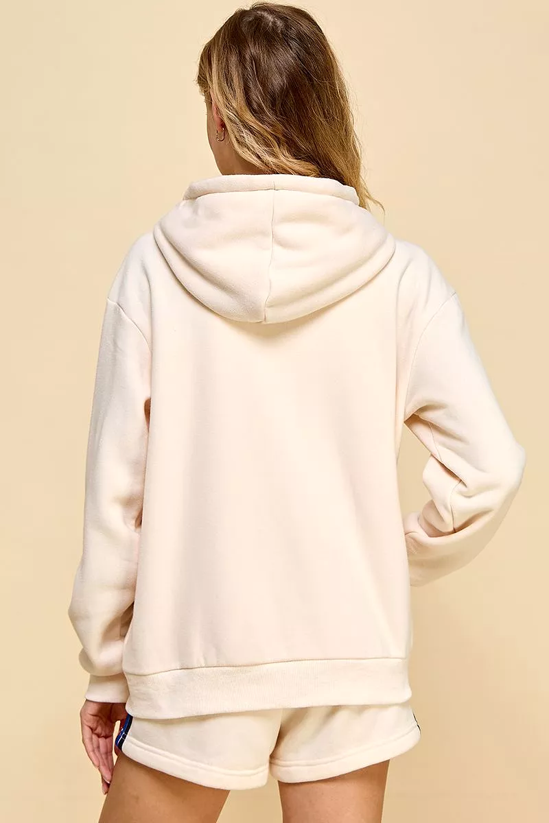 Zip Front Sweater Hoodie with Striped Front - Multi-Color Details