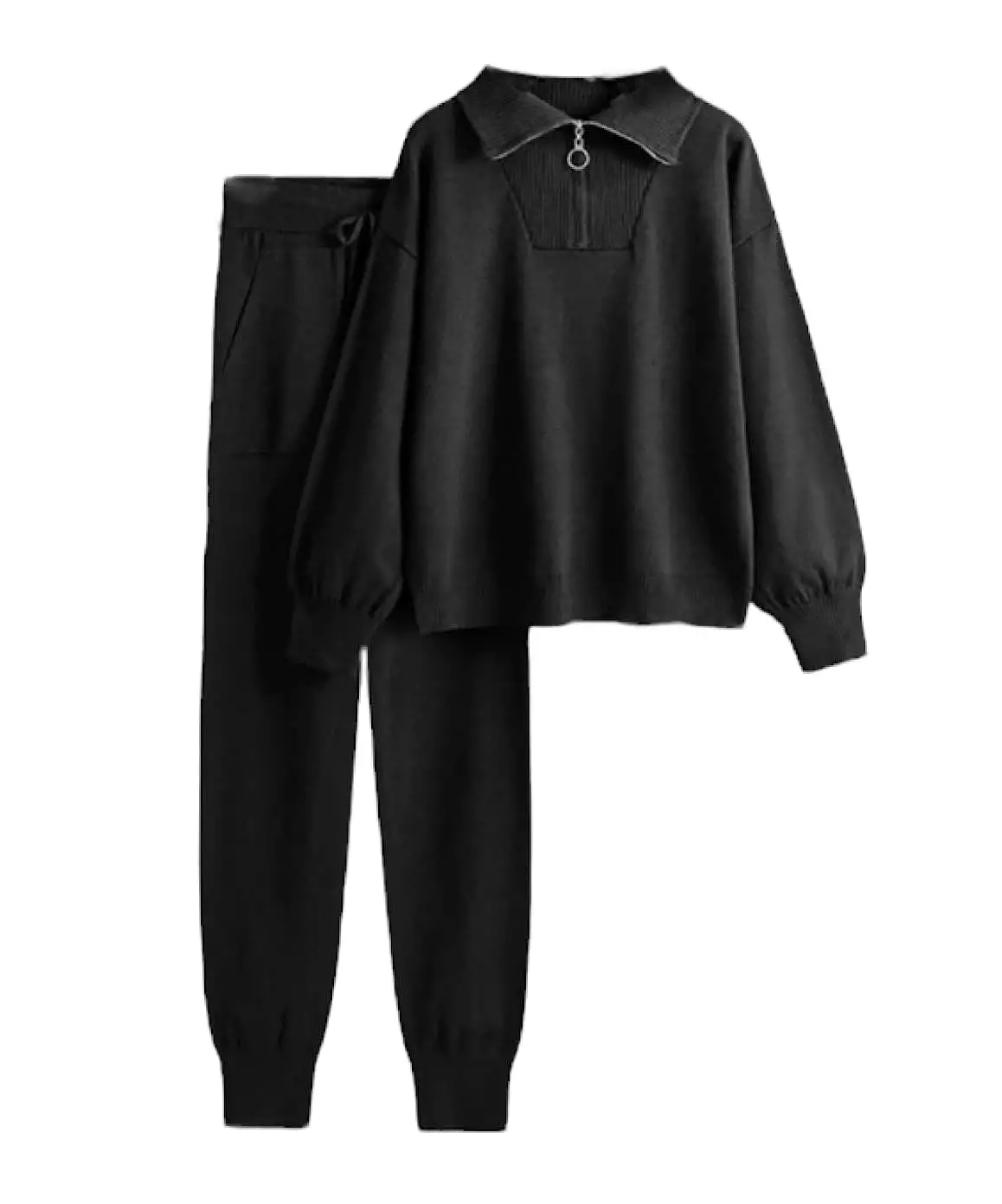 Zip Up Turtleneck Sweater and Long Pants Set